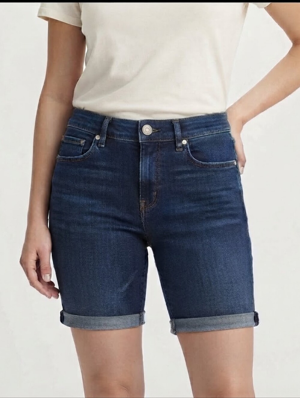 Levi's Blue Cuffed Distressed Denim Classic Bermuda Shorts. See Description
